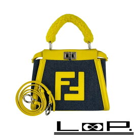 ◆SALE◆ フェンディ ■新同■ ピーカブー 2WAY ハンド ショルダー バッグ デニム レザー イエロー ブルー 【514593】8 【中古】