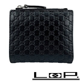 グッチ ■中古■ マイクロ シマ 二つ折り財布 ウォレット レザー ブラック【496097】13 【中古】