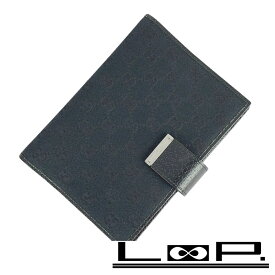 ■中古品■　グッチ 手帳 手帳カバー 6穴 システム手帳 アドレス帳 GGキャンバス レザー ブラック 115240 【431098】9 【中古】