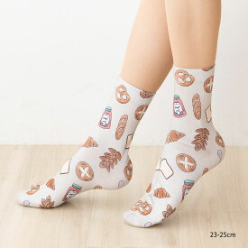 プリントソックス パン柄 クルー丈 23-25cm レディース 靴下 STREAM as-8y61009