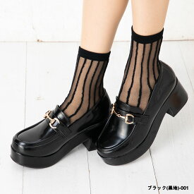 Point Me ストライプ シースルー クルーソックス (23-25cm)(日本製)(黒・白 全3色) レディース 靴下