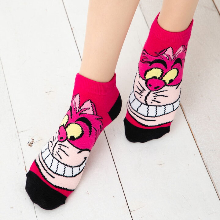楽天市場 チェシャ猫 フェイスアップ ソックス 23 25cm レディース ディズニー ふしぎの国のアリス スニーカー丈 くるぶし丈 靴下 靴下専門店 Lops