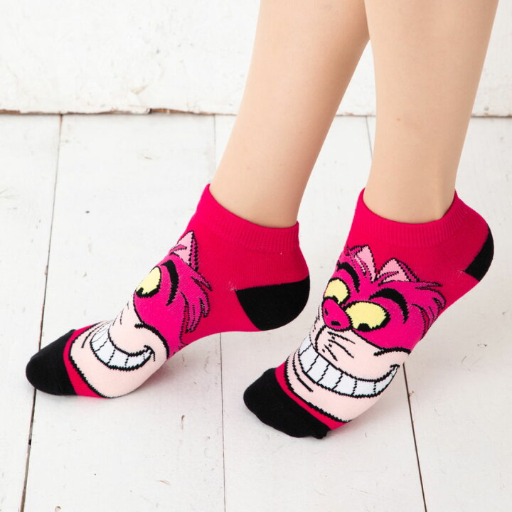 楽天市場 チェシャ猫 フェイスアップ ソックス 23 25cm レディース ディズニー ふしぎの国のアリス スニーカー丈 くるぶし丈 靴下 靴下専門店 Lops