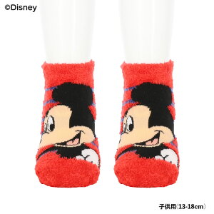 【キッズ13-18cm】ミッキーマウス ボーダー モコモコ靴下 スニーカー丈 子供用 ディズニー ミッキーマウス レッド sp-ds1384j