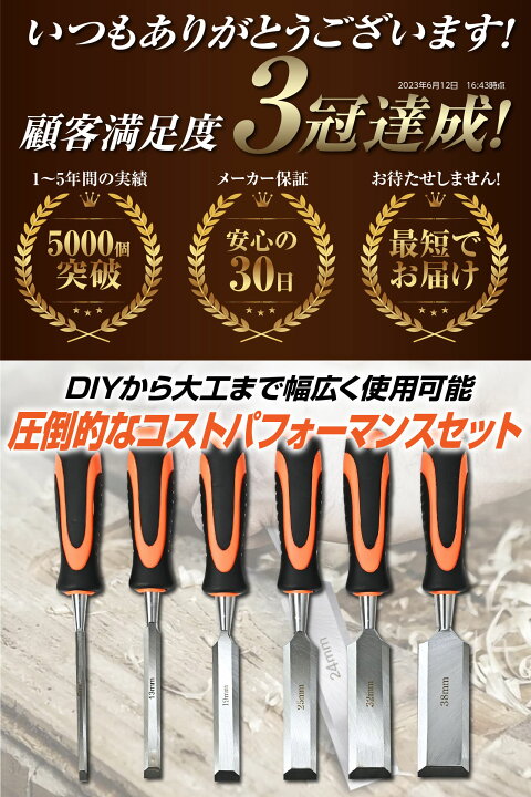 楽天市場】【ハンマー付き】木工ノミセット DIY 平ノミ 叩きのみ 6mm 