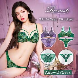 ブラジャー ショーツ センシュアル ビビッド フラワー ブラジャー 選べる バック透け フルバック or Tバック ショーツ [Reinest] 下着 レディース セット tバック ティーバック ランジェリー ブラ セット