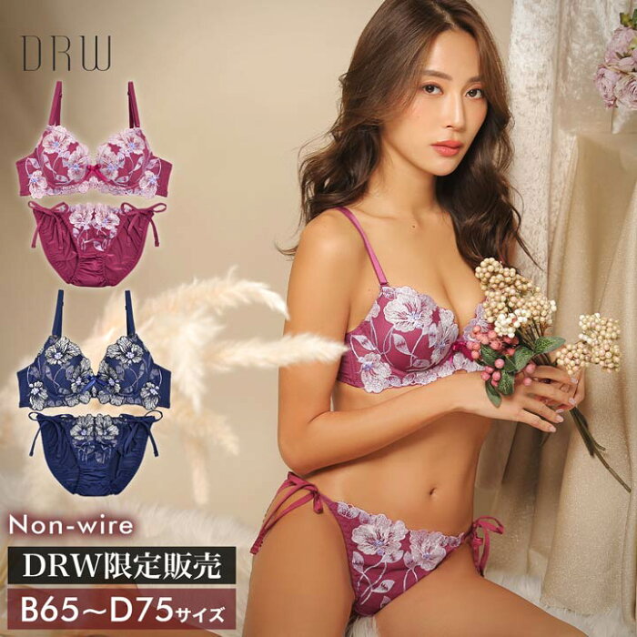ノンワイヤーブラジャーショーツセットディープチュールフラワーブラジャー&紐パンショーツ|下着レディースセットランジェリーセクシーランジェリーブラセットブラショーツセット上下セット