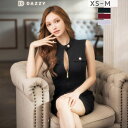 [SML/3サイズ展開]ハイネックフロントジップパールビジューノースリーブタイトミニドレス