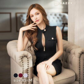 [SML/3サイズ展開]ハイネックフロントジップパールビジューノースリーブタイトミニドレス