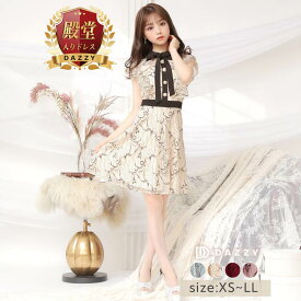 【楽天ランキング1位】[Aライン] ネックリボンフラワー総レースフリルミニワンピース [XS~LL/5サイズ展開]