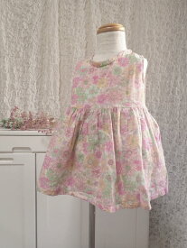 【BabyRito】ダブルガーゼ シンプルスリーブチュニック ピンク 花柄 80cm ベビー服 女の子服 かわいい