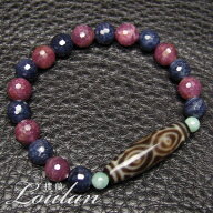 至純 高級風化龍眼天珠 （約38.5×11.5mm） ブレス ルビー/サファイアカット9.3-10.3mm 天然翡翠約6mm 手…