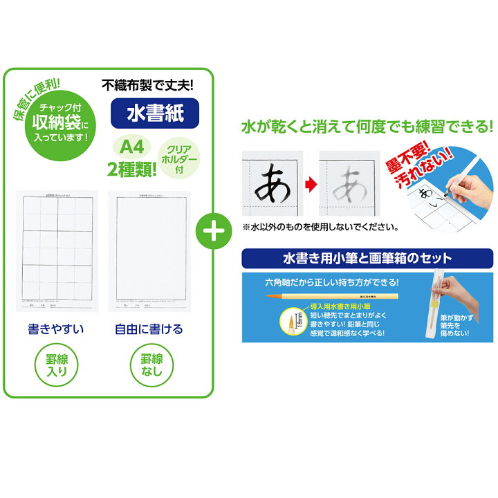 楽天市場 導入用 運筆水書セット 筆 書道 習字 書き初め 小学生 国語 学校教材 子供 書き方 練習 ルーペスタジオ