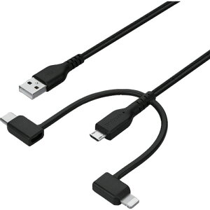 Owltech �f���ɋ����_�炩�� 3 in 1�P�[�u�� 2m �u���b�N [OWL-CBA4MLC20-BK] OWLCBA4MLC20BK �̔��P�ʁF1