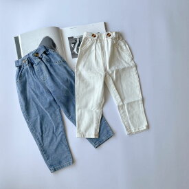 キッズ デニム パンツ button denim 女の子 男の子 ユニセックス ボトム ズボン 可愛い 90cm 100cm 110cm 120cm 130cm 海外 輸入 子供服 春 夏 秋 冬 送料無料 ブルー ホワイト