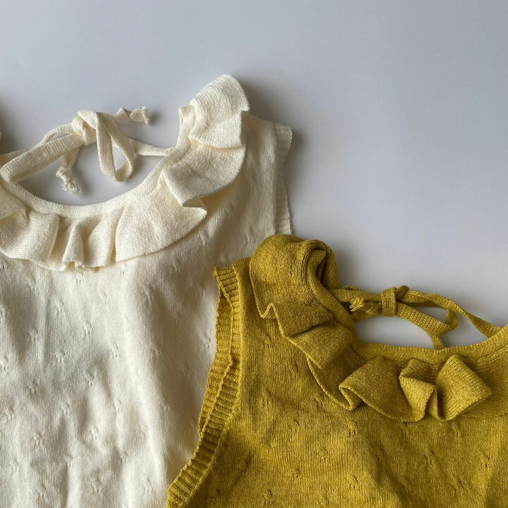 キッズ ベビー トップス back open frill knit tanktop 背中あき フリル ニット タンクトップ ノースリーブ ベスト リボン 女の子 可愛い 韓国 風 シンプル クラシック クラシカル 80cm 90cm 100cm 110cm 120cm インポート 輸入 子供服 春 夏 キッズ ノースリーブ プルオーバー タンクトップ リブメロウ カットソー トップス リブ 肩フリル 女の子 女児 子供服 おしゃれ 子ども服 こども服 コットン かわいい シンプル 80cm 90cm 100cm 110cm 120cm 130cm