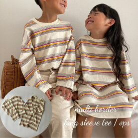 ＼20%OFFセール／ キッズ ベビー 女の子 男の子 カットソー ワンピース multi border long sleeve tee ops one-piece コットン マルチボーダー ユニセックス リンクコーデ ロンT 長袖 可愛い 韓国 風 80cm 90cm 100cm 110cm 120cm 130cm 140cm 輸入 子供服 春 秋 冬 送料無料