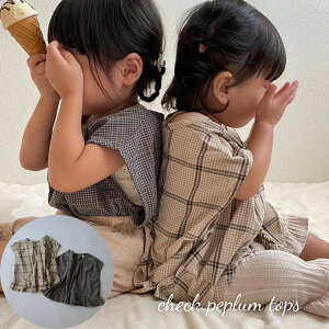 LbY xr[ ̎q gbvX uEX check peplum tops `FbN t yv Rbg m[X[u  80cm 90cm 100cm 110cm 120cm 130cm C|[g CO A q t  H 