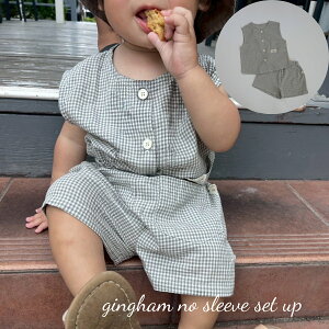 _20%OFFZ[^ xr[ LbY ̎q j̎q ZbgAbv gingham no sleeve set up MK`FbN m[X[u Rbg  ؍  70cm 80cm 90cm 100cm CO A q t  H 