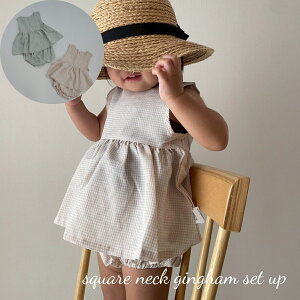_30%OFFZ[^ xr[ LbY ̎q j̎q ZbgAbv square neck gingham set up MK`FbN m[X[u Rbg  ؍  70cm 80cm 90cm 100cm CO A q t  H 