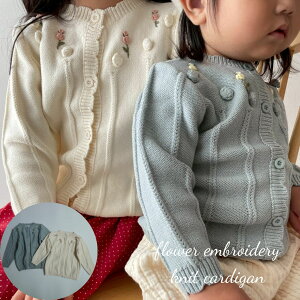 LbY ̎q gbvX_J[fBK flower embroidery knit cardigan  hJ ۂۂ |bvR[ jbg  70cm 90cm 100cm 110cm CO A q t H ~ 