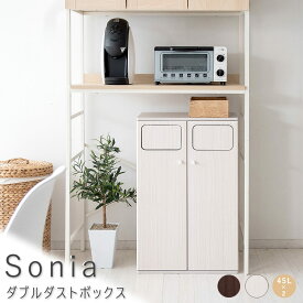 ダブルダストボックス　45L×2　ゴミ箱　分別　スリム　キッチン　二連　隙間　プッシュ式　おしゃれ　ホワイト　ブラウン　シンプル　北欧　レトロ　西海岸　ナチュラル　ナチュラル　シンプル　北欧　レトロ　西海岸　ミッドセンチュリー