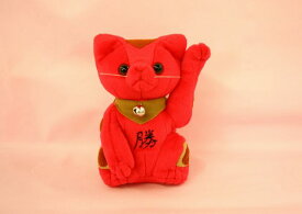 風水招き猫 勝・RED サイズ：H16cm