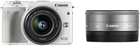 【中古】Canon ミラーレス一眼カメラ EOS M3 ダブルレンズキット(ホワイト) EF-M15-45mm F3.5-6.3 IS STM EF-M22mm F2 STM 付属 EOSM3WH-WLK2