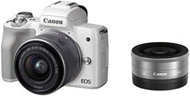 【アウトレット品】Canon ミラーレス一眼カメラ EOS Kiss M ダブルレンズキット ホワイト EOSKISSMWH-WLK