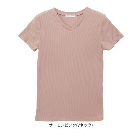 【送料無料】【メール便対応[M便 1/2]】◇ レディース トップス tシャツ プルオーバー おしゃれ きれいめ リブ ◇テレコ 素材 無地 半袖 カットソー ★ Vネック ＆ クルー ネック ★(M/L)［5107500000］