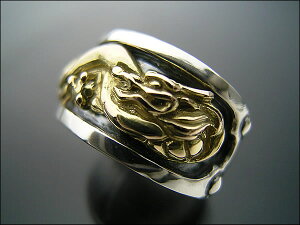 【K18イエローゴールド】【送料無料】 欄龍リング・18金イエローゴールド&スターリングシルバー 【和柄リング】 メンズ レディース