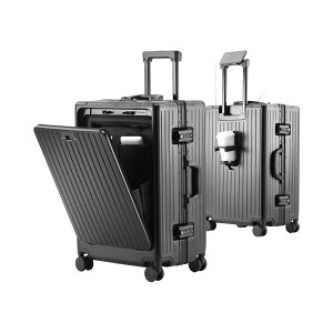 AORTD スーツケース 機内持ち込み 多機能 フロントオープン キャリーケース 携帯スタンド USBポート付き カップホルダー付き 隠しフック機能 超軽量 静音ダブルキャスター 360度回転 耐衝撃 ア