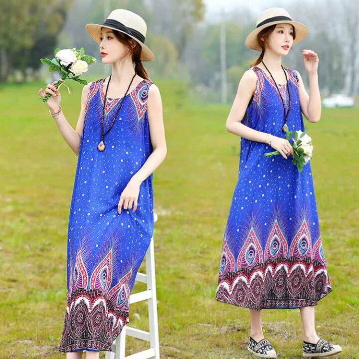 楽天市場】 コーデ マキシワンピース プリントワンピース エスニック柄  