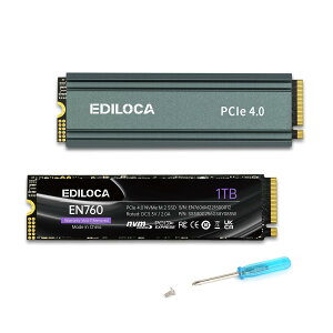 Ediloca EN760 SSD �q�[�g�V���N�t�� 1TB PCIe Gen4x4 NVMe M.2 2280 PS5����m�F�ς� �ő�Ǎ�: 5000MB/s �ő发���F4500MB/s 3D NAND TLC ����SSD �_�C�i�~�b�N SLC �L���b�V��