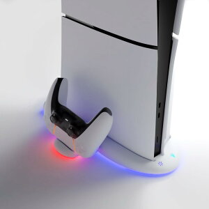 PS5 Slim�p �X�^���h �R���g���[���[�[�d�� ��p�t�@���t�� RGB���C�g���� �c�u�����u���Ή� �f�B�X�N/�f�W�^���Ō��p PS5���Ӌ@�� 2in1�[�d�h�b�N