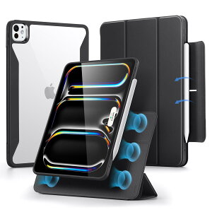ESR iPad Pro 11�C���` �P�[�X�iM5/M4�A2025/2024�j��p Pencil�z���_�[�t�� ���O���\�}�O�l�b�g�J�o�[ �c�u��/���u���X�^���h Pencil Pro/USB-C�Ή� Rebound 360�V���[�Y �u���b�N