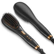 ヘアアイロン ストレートブラシ 【80℃～230℃温度調節・マイナスイオン機能搭載】 ヒートブラシ LEDパネ…