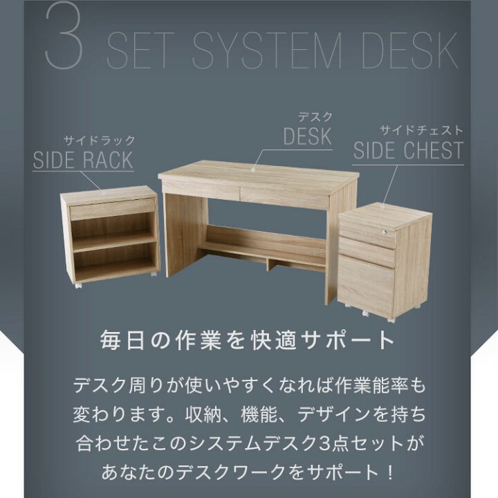 9月以降引渡予定】Lowya オフィスデスク3点セット サイドチェスト付き 
