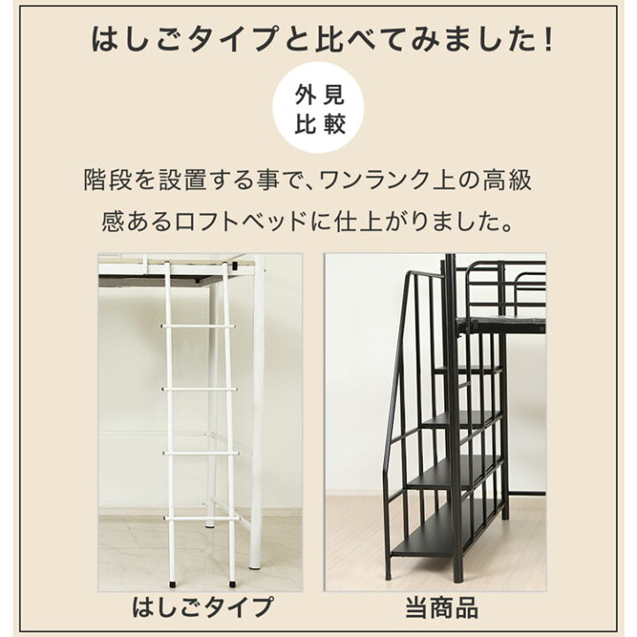 楽天市場】ロフトベッド セミダブル 階段 階段付き ハイタイプ ロフト 