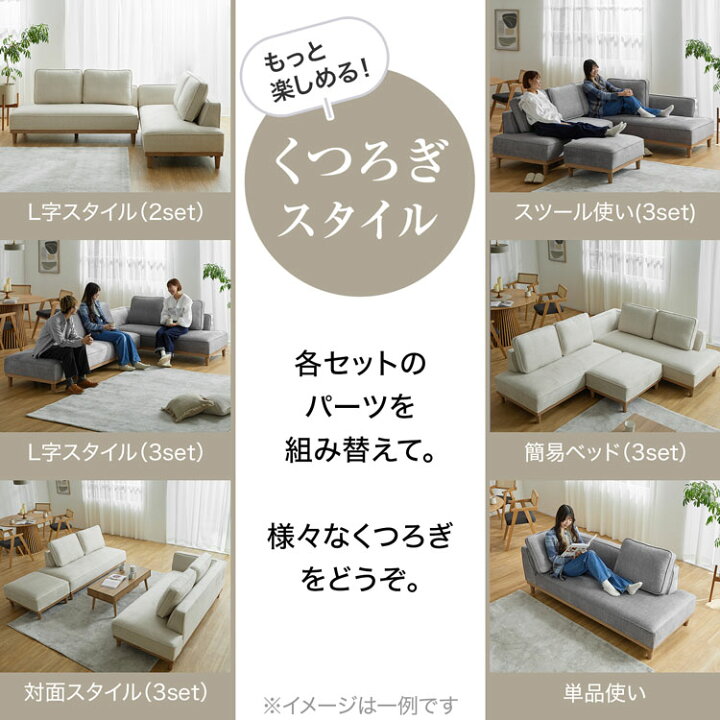 カウチソファ L字型ソファ 幅255×奥行85×高さ68㎝ クッション付 ブルー 