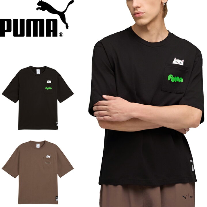 SALE PUMA RIPNDIP プーマ リップンディップ 633779 RELAXED POCKET S S TEE リラックスポケットショートスリーブTシャツ 半袖 ポケT ネコ 猫 トップス カットソー プリント コラボ ストリート スポーツ メンズ レディース 2カラー 国内正規 2025AW 20