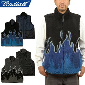 【SALE】RADIALL ラディアル RAD-23AW-JK005 FLAMES - ZIP UP VEST フレイムス ジップアップベスト ジャケット アウター リバーシブル フリース リップストップナイロン 炎柄 アメカジ アウトドア ワーク ストリート メンズ 2カラー 国内正規 2023AW 10%OFF