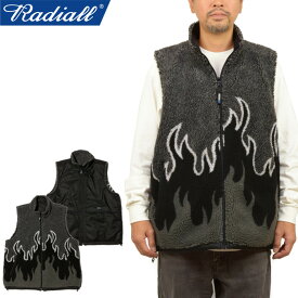 【SALE】RADIALL ラディアル RAD-23AW-JK005 FLAMES - ZIP UP VEST フレイムス ジップアップベスト ジャケット アウター リバーシブル フリース リップストップナイロン 炎柄 アメカジ アウトドア ワーク ストリート メンズ 2カラー 国内正規 2023AW 10%OFF