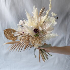 《特別価格20%OFF》ホワイト×ゴールドの華やかブーケ　造花ブーケ　ウェディングブーケ　結婚式ブーケ　ブライダルブーケ　フォトウェディング　前撮り　結婚式　ブーケ　持ち込みブーケ　ブートニア　スワッグ　プレゼント　ギフト　お祝い　開店祝い　ドライフラワー