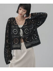 【SALE／30%OFF】クロシェニットカーディガン LOWRYS FARM ローリーズファーム トップス ニット イエロー ブラック ホワイト【RBA_E】【送料無料】[Rakuten Fashion]