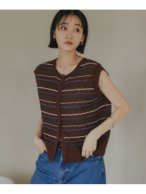 【SALE／57%OFF】ボーダーメローニットノースリーブ LOWRYS FARM ローリーズファーム トップス ニット ブラック ホワイト ブラウン【RBA_E】[Rakuten Fashion]