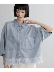 レースデニムシャツ LOWRYS FARM ローリーズファーム トップス シャツ・ブラウス ブラック ブルー【送料無料】[Rakuten Fashion]