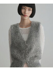 シャギーZIPショートベスト LOWRYS FARM ローリーズファーム トップス ニット ブラウン ホワイト グレー【送料無料】[Rakuten Fashion]