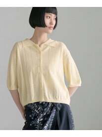 パターンメッシュポロカーディガン LOWRYS FARM ローリーズファーム トップス ニット レッド イエロー ホワイト ブラック【送料無料】[Rakuten Fashion]