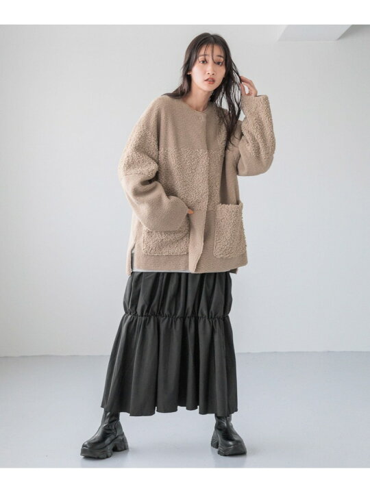 LOWRYS FARM リバーシブルパッチワークブルゾン ブラウン